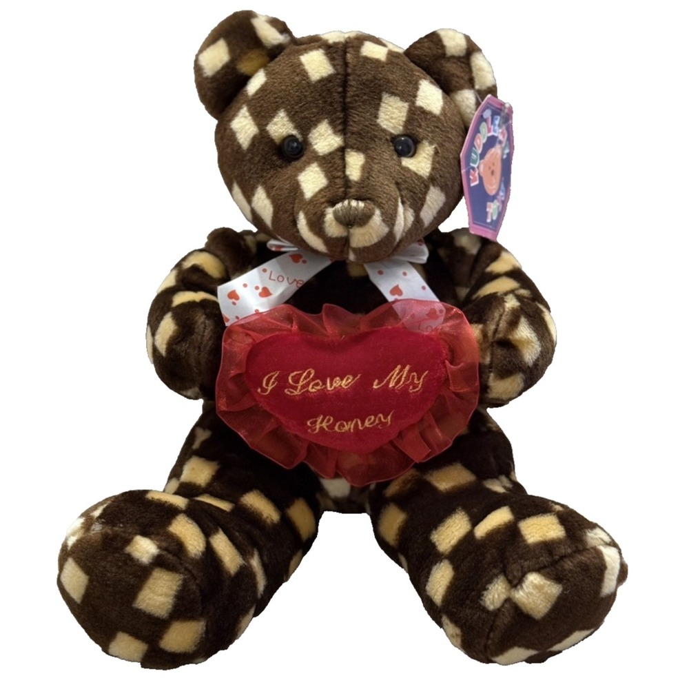 Valentine's Day Gift Checkered LOVE MY HONEY Teddy Bear Plush NEW W/ TAG